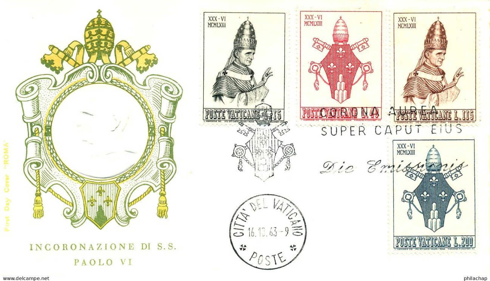 Vatican FDC 1963 Yvert 383 / 386 Couronnement Paul VI - FDC