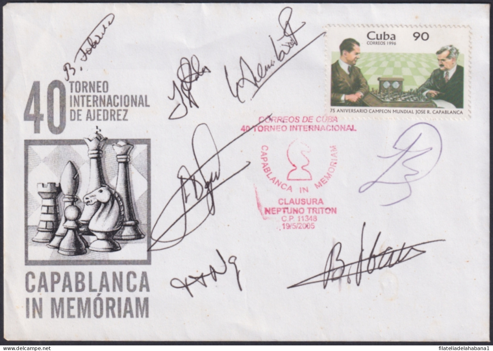 2005-CE-1 CUBA 2005 40º INTERNATIONAL CAPABLANCA IN MEMORIAN SIGNED COVER.  - Briefe U. Dokumente