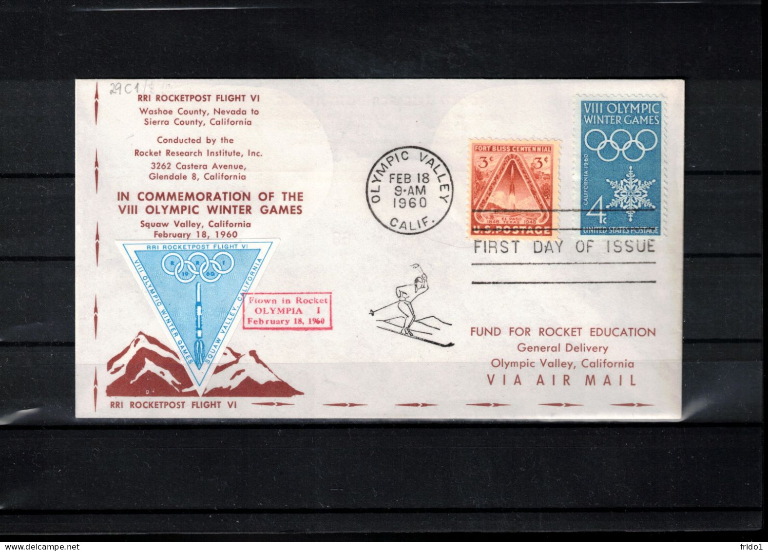 USA 1960 Olympic Games Squaw Valley - Rocket Mail By Rocket OLYMPIA I Interesting Cover - Winter 1960: Squaw Valley