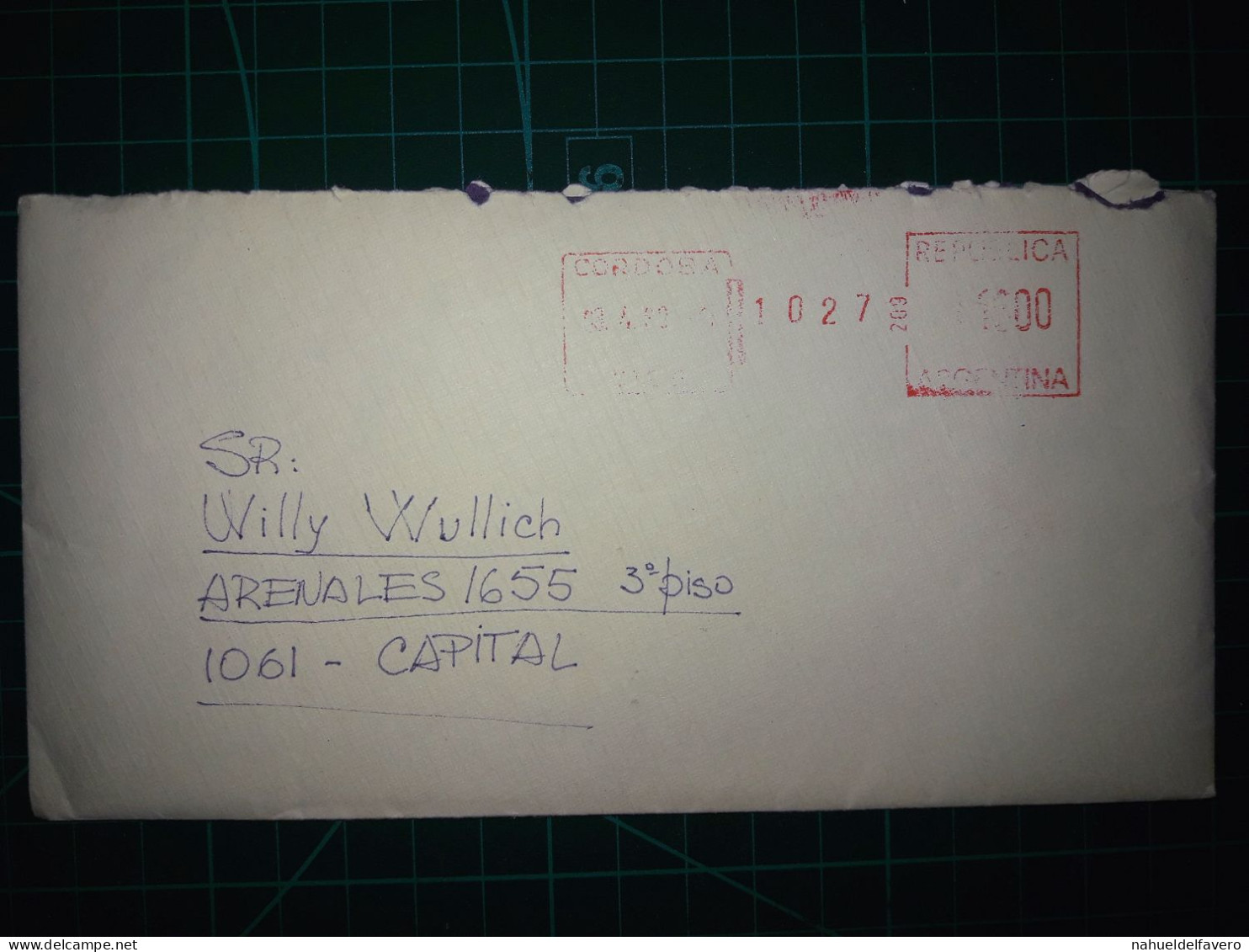 ARGENTINE; Enveloppe Avec Affranchissement Mécanique Envoyée à Capital Federal. Année 1989 - Gebraucht