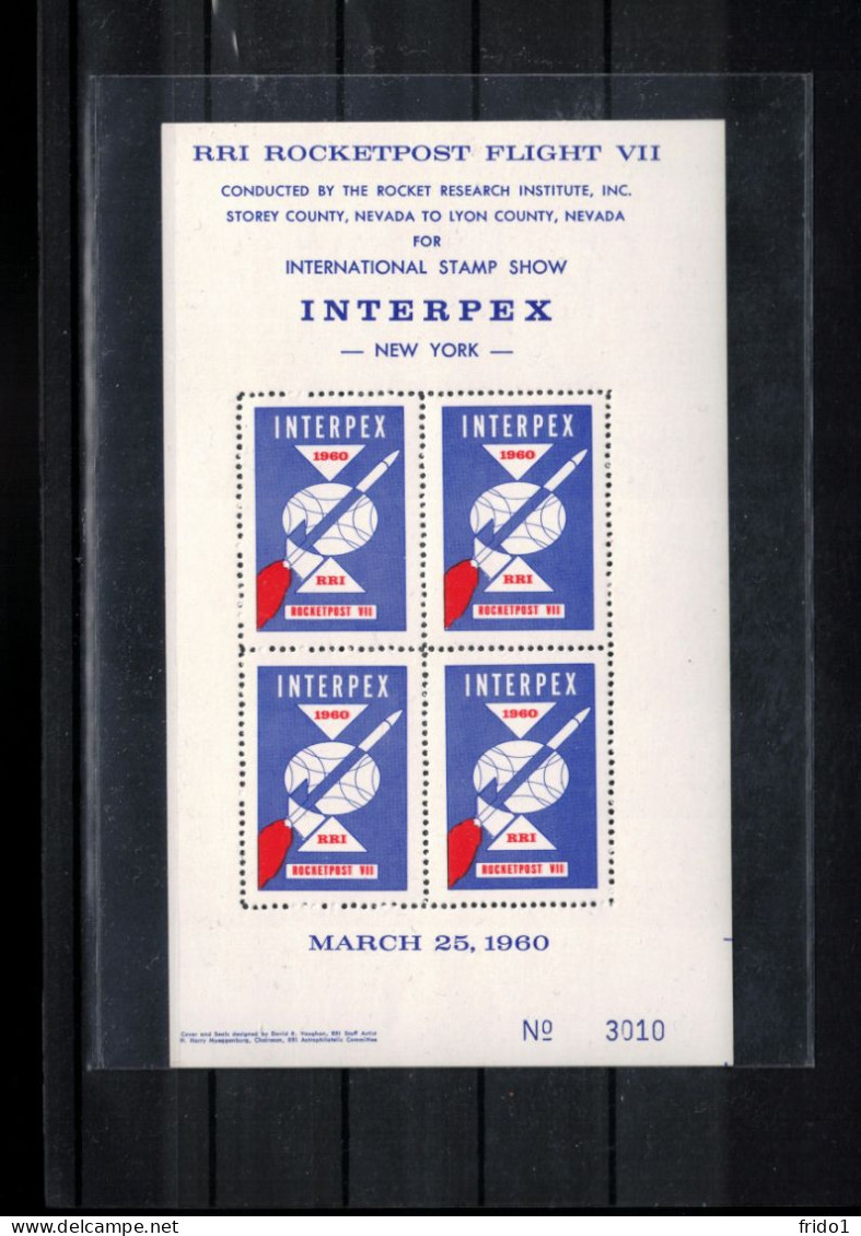 USA 1960 INTERPEX Rocket Mail Perforated Label Block Of 4 Postfrisch / MNH - Cartas & Documentos