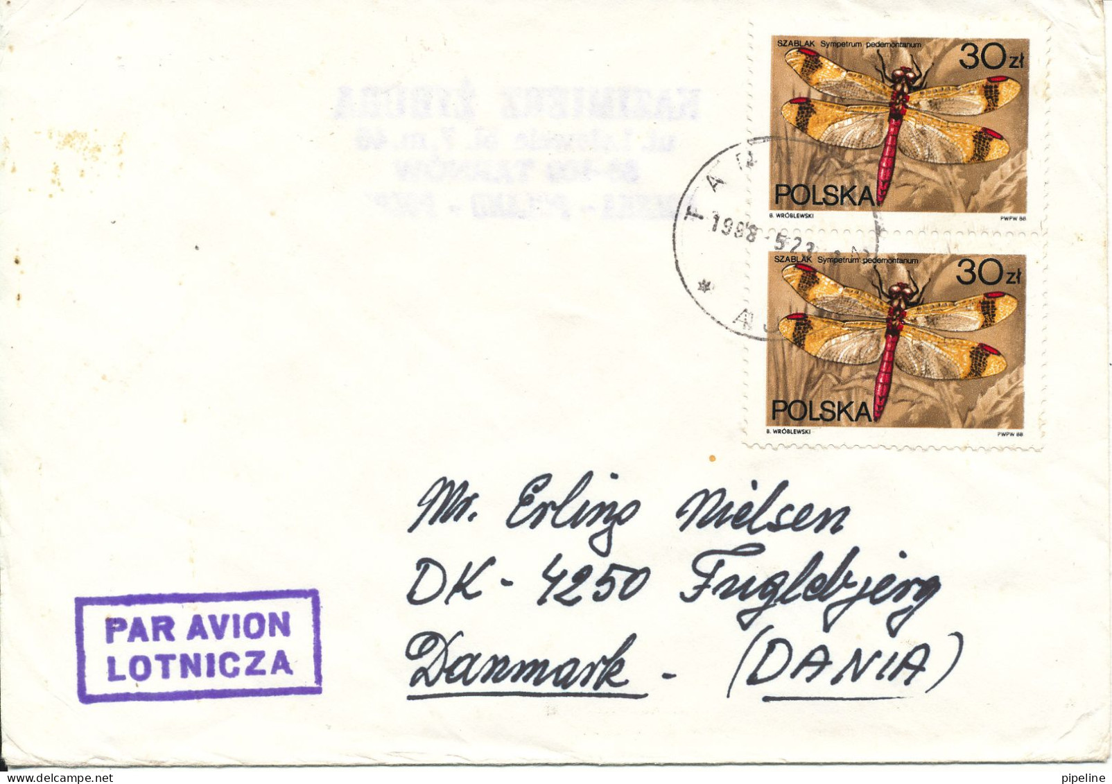 Poland Cover Sent To Denmark 23-5-1988 Topic Stamps Insects - Lettres & Documents