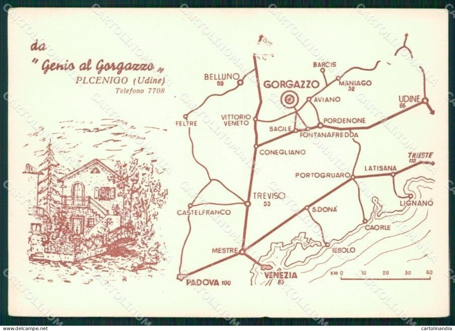 Pordenone Polcenigo Gorgazzo Mappa Pubblicitaria FG Cartolina KF3239 - Pordenone