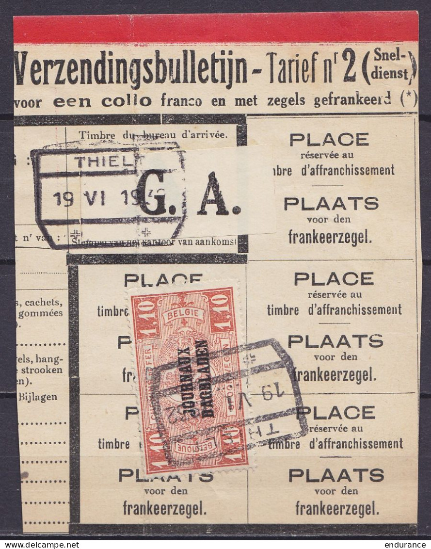 Belgique - Timbre Journeaux JO38 Càd Chemin De Fer [THIELT /19 VI 1932] Sur Fragment De Bulletin D'expédition (timbre Ra - Journaux [JO]