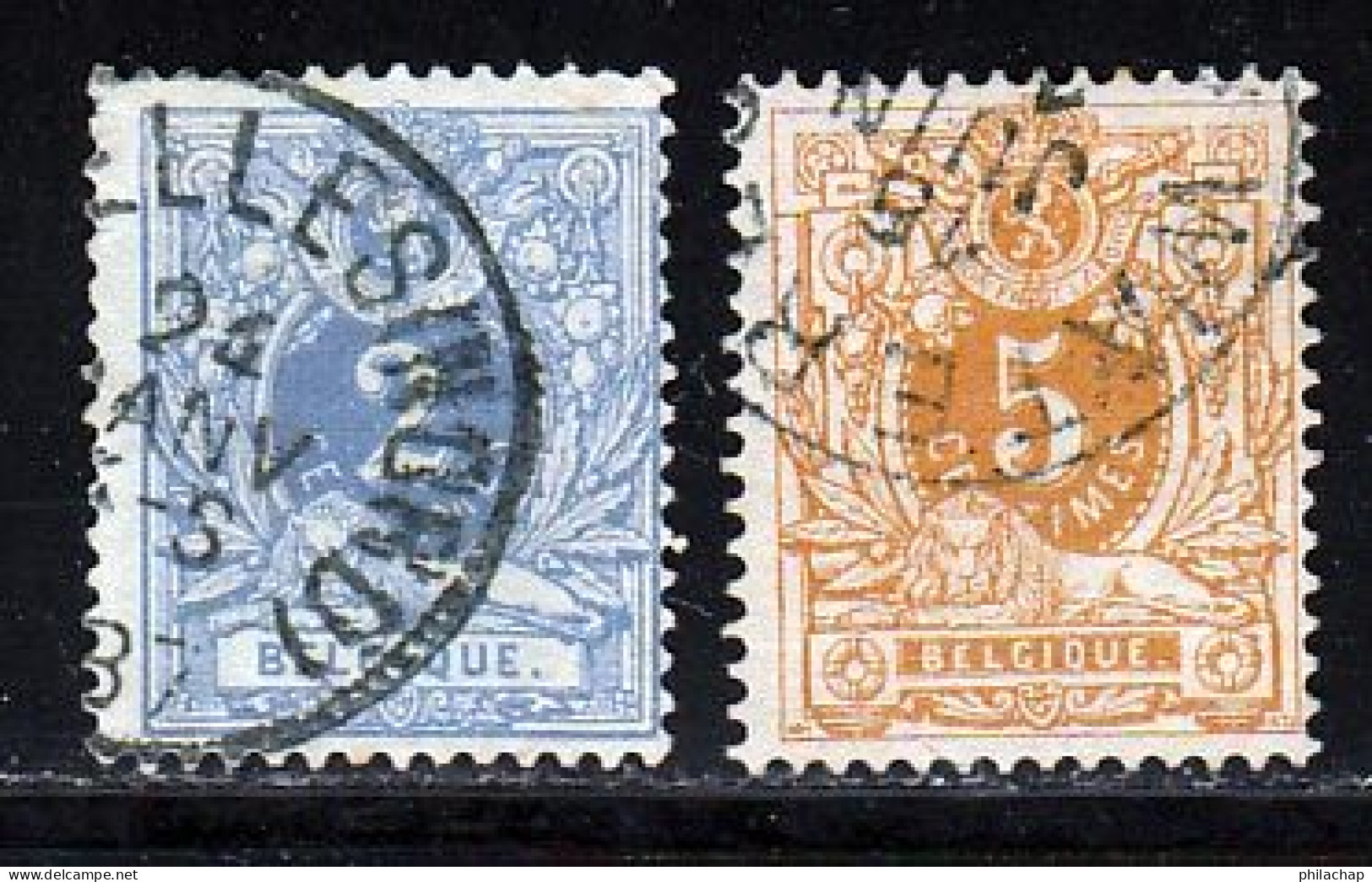 Belgique 1869 Yvert 27b / 28b (o) B Oblitere(s) - 1869-1888 León Acostado