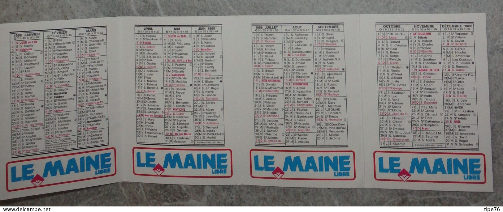 Petit Calendrier De Poche 1988 Journal Le Maine Libre - Le Mans La Flèche Mamers Sablé La Ferté Bernard Voiture - Klein Formaat: 1981-90