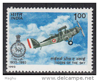 India MNH 1993, 'Tigers Of The Sky' Tiger Symbol. Diamond Jubilee Of No 1 Squadron, Indian Air Force, Defence Airplane, - Ungebraucht