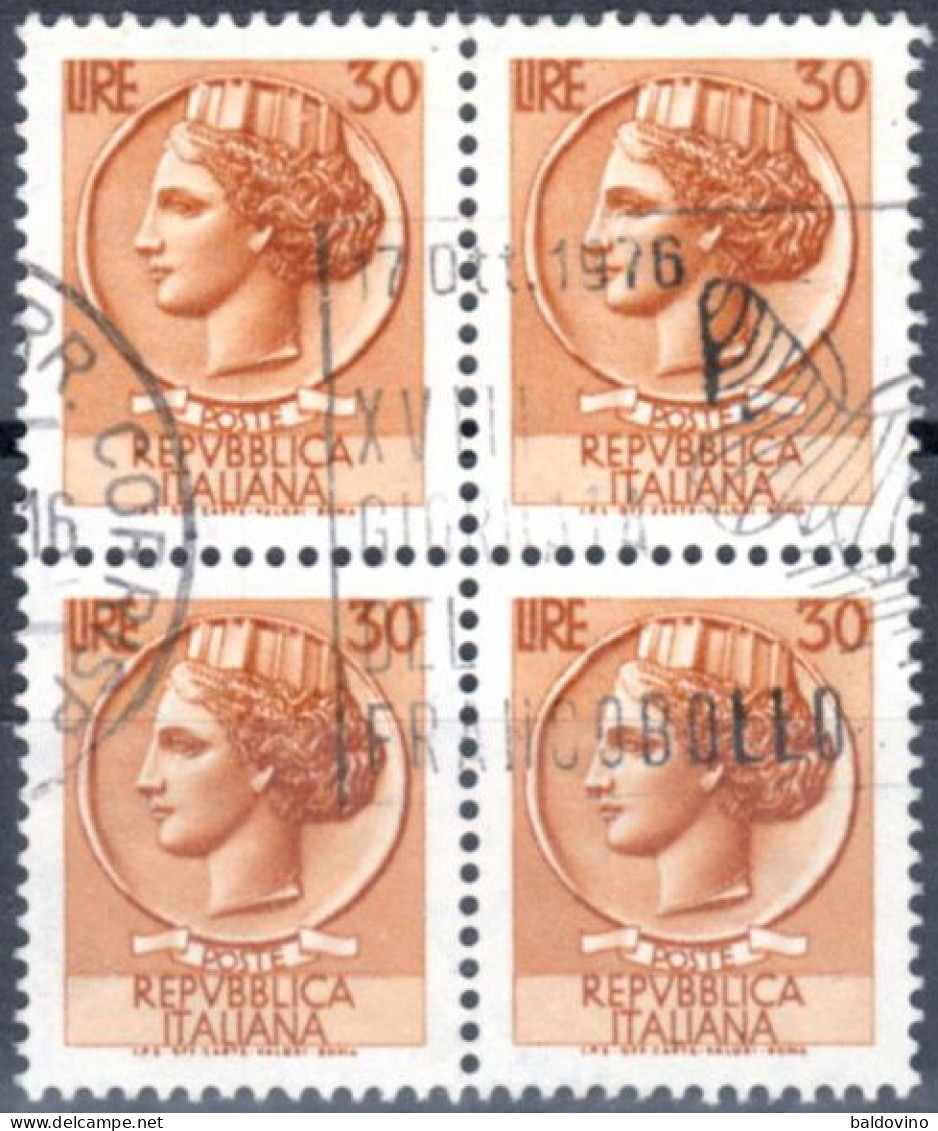 Italia 1968 Siracusana Carta Fluorescente 25 £ - 30 £ - 40 £ - 80 £ - 100 £. Quartine Usate - Blocks & Sheetlets