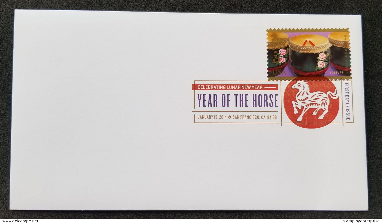 USA US Year Of The Horse 2014 Lunar Zodiac Chinese Drum (FDC) *color Postmark - Covers & Documents