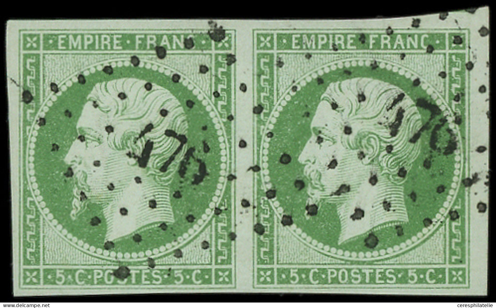 EMPIRE NON DENTELE - 12b   5c. Vert Foncé, PAIRE Obl. PC 476 De BOURG-S-GIRONDE, Superbe - 1853-1860 Napoleon III