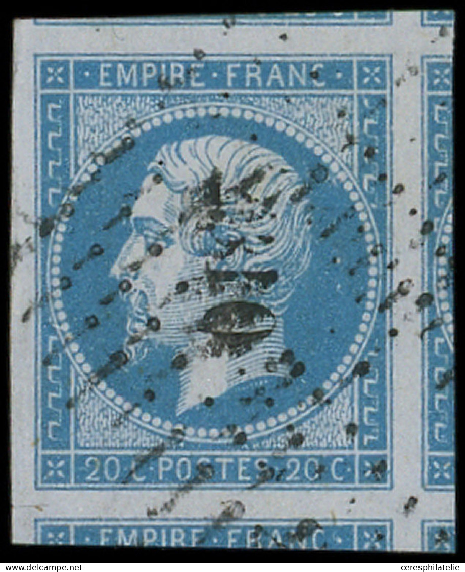 EMPIRE NON DENTELE - 14Ae 20c. Bleu Sur Lilas, T I, Marges énormes, 5 Voisins, Obl. PC 2310, Superbe - 1853-1860 Napoleon III