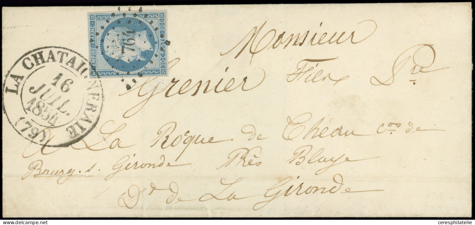 Let EMPIRE NON DENTELE - 14A  20c. Bleu, T I, Obl. PC 764 S. LSC, Càd T13 LA CHATAIGNERAIE 16/7/54, Combinaison Superbe - 1849-1876: Classic Period