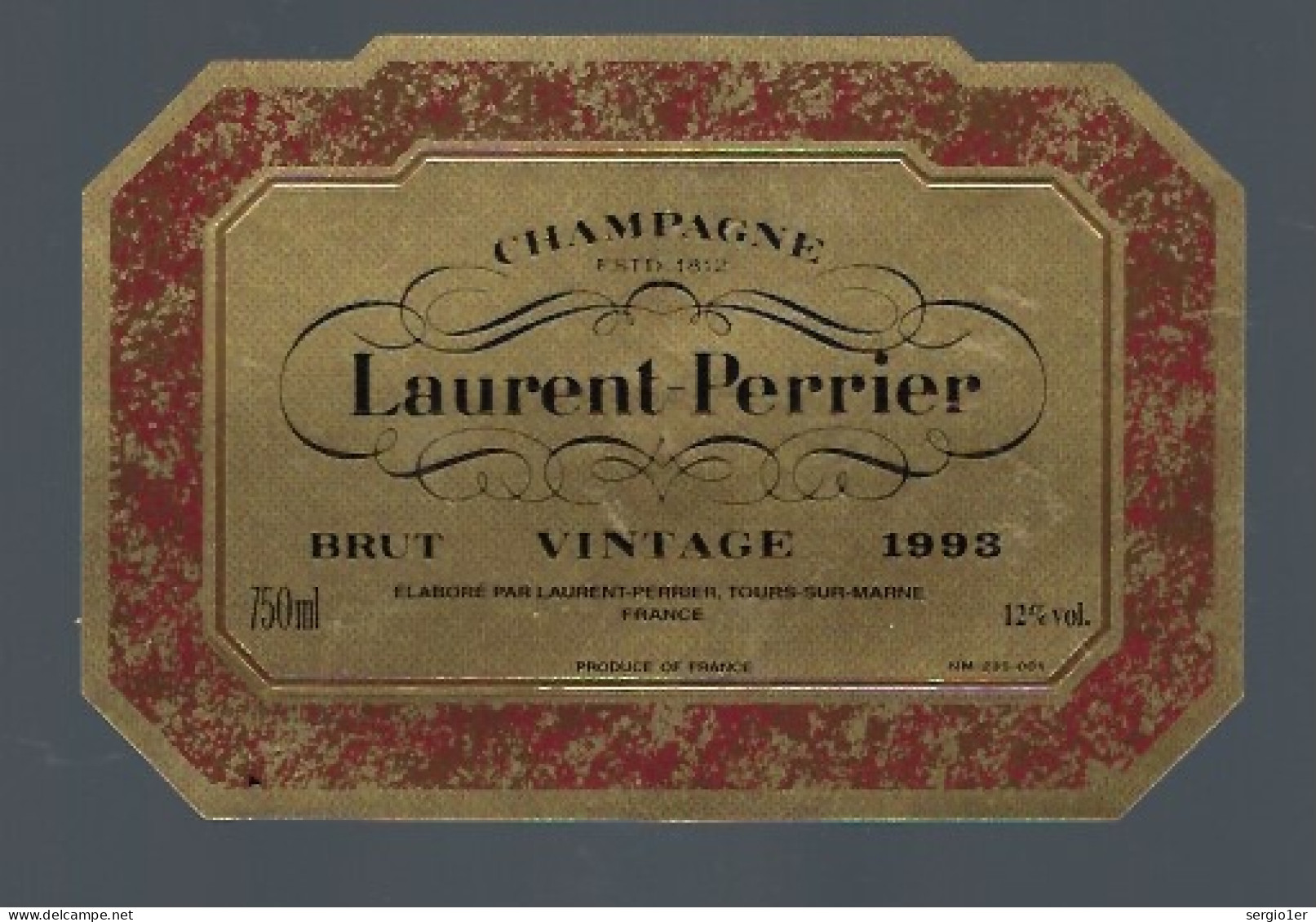 Etiquette Champagne Brut Vintage 1993 Laurent Perrier Tours Sur Marne  Marne 51 - Champagne