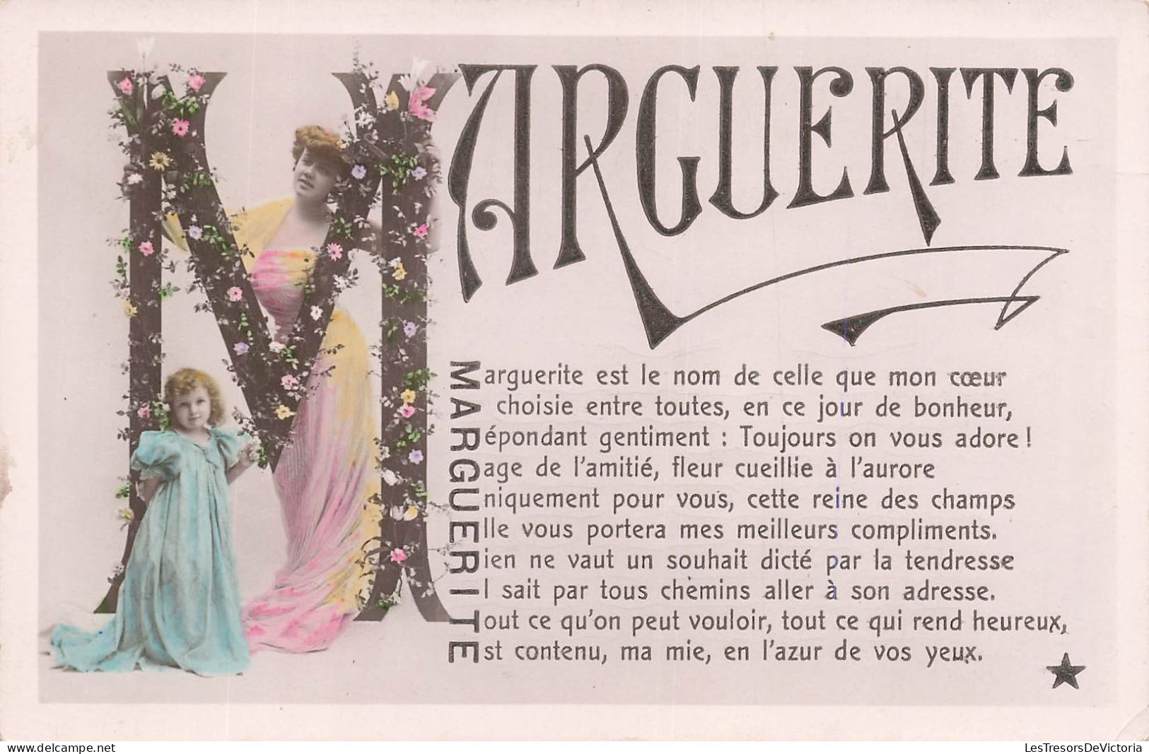 PRENOMS - Marguerite - Une Fille Avec Sa Mère - Colorisé - Carte Postale Ancienne - Prénoms