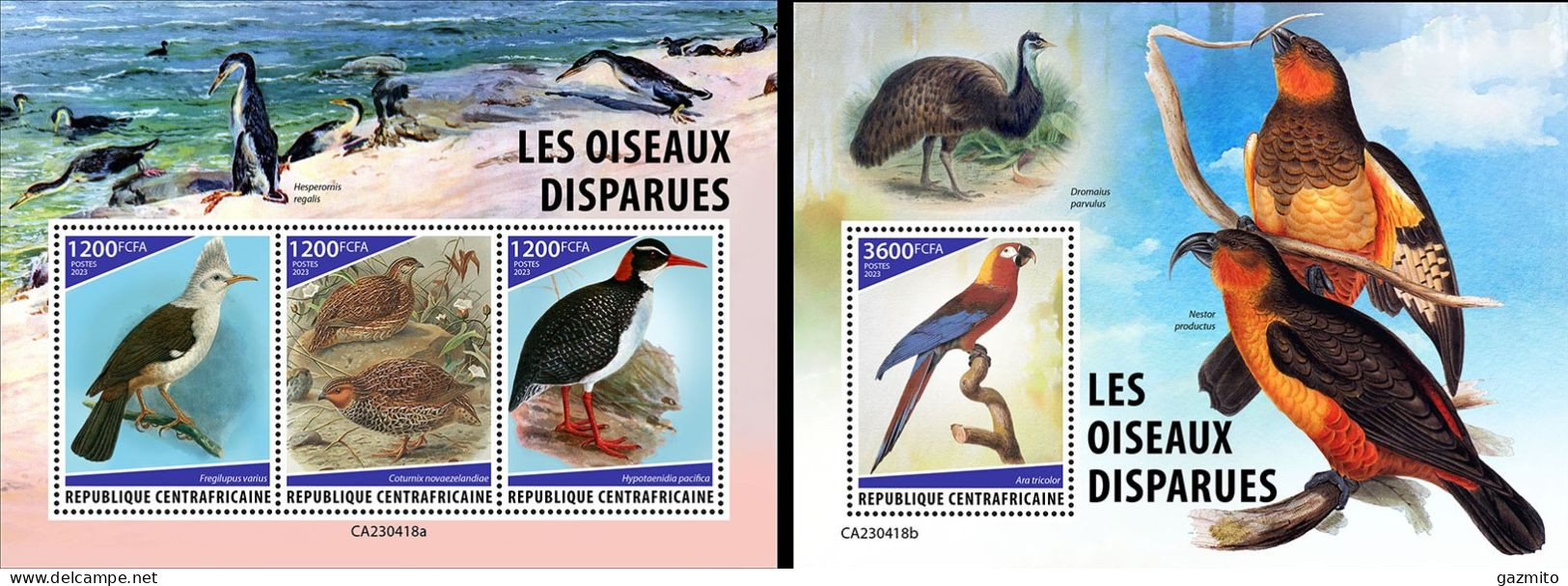 Centrafrica 2023, Animal Extinct, Birds, Parrot, Penguins, 3val In BF+BF - Papegaaien, Parkieten