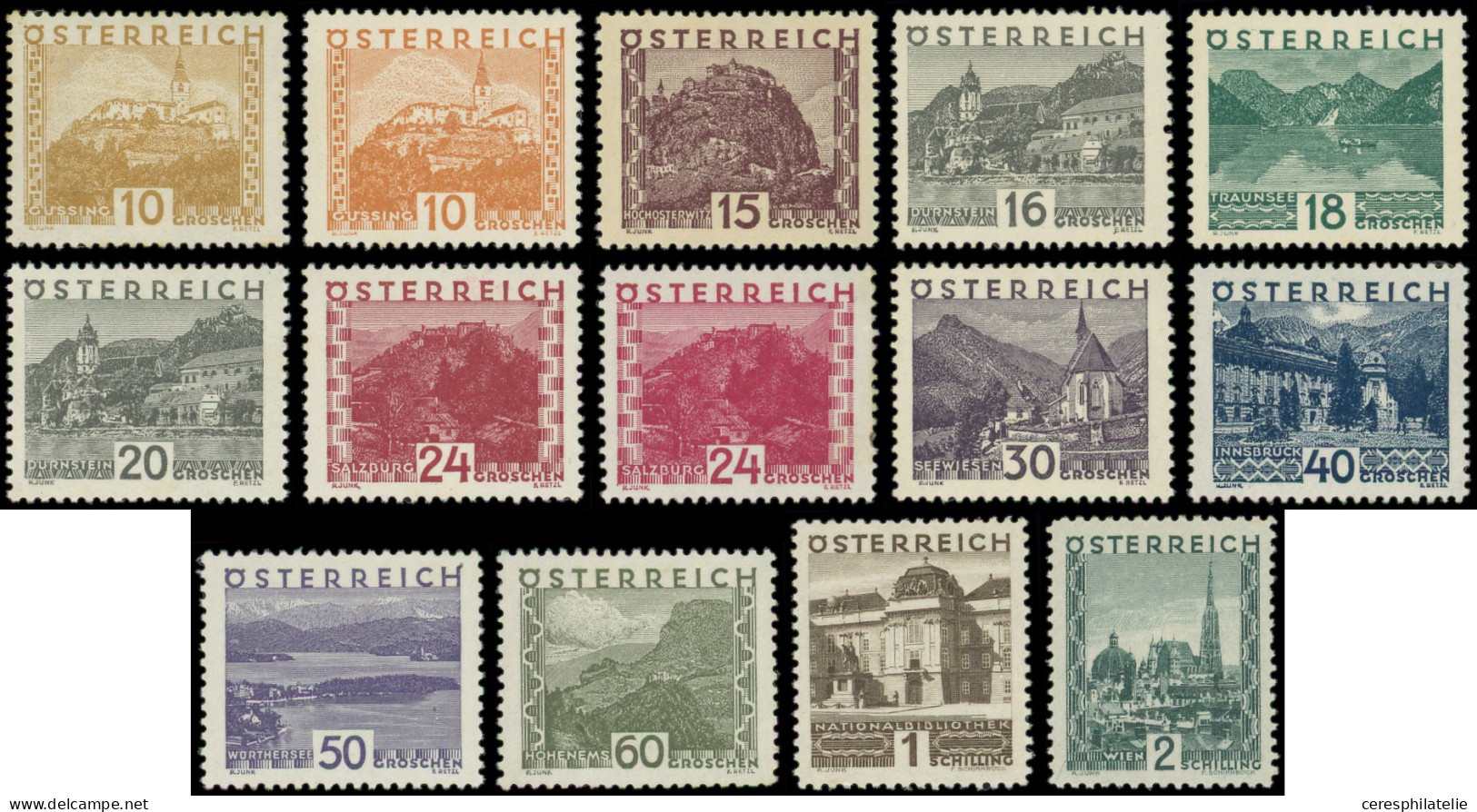 * AUTRICHE 378/89, 378a Et 383a : Série Paysages De 1929-31 Sur FA, TB - Autres & Non Classés