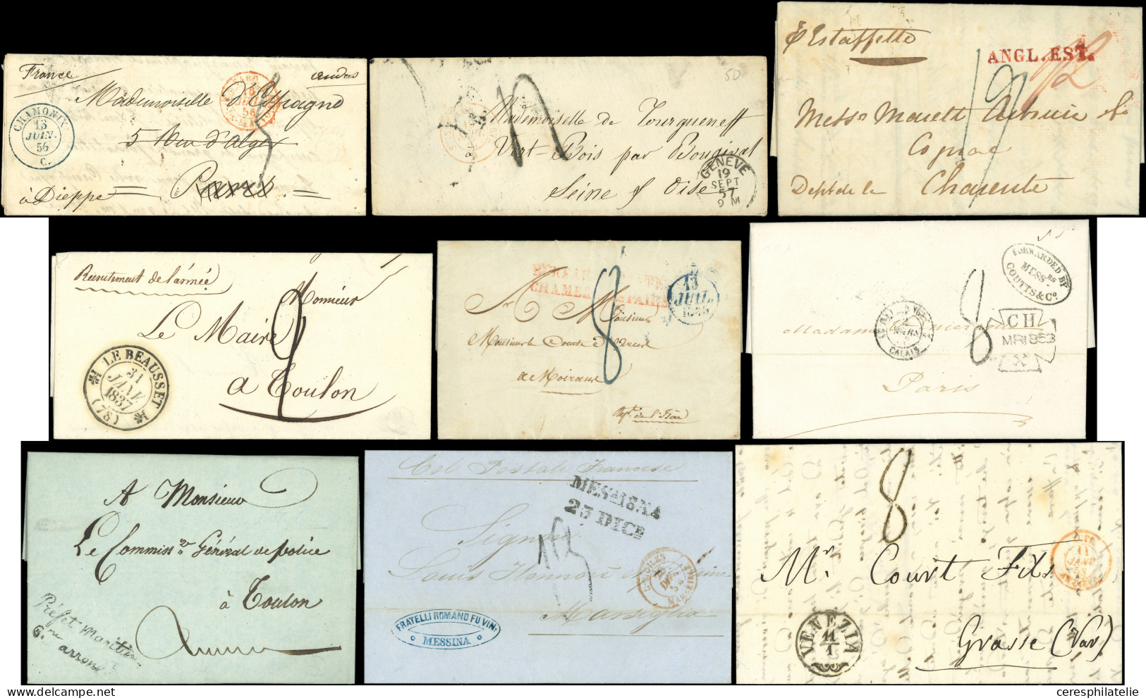 Let 15 Lettres Sans Timbres, Franchises, MP, Acheminées, Provenance Etranger, TB - Collections (with Albums)