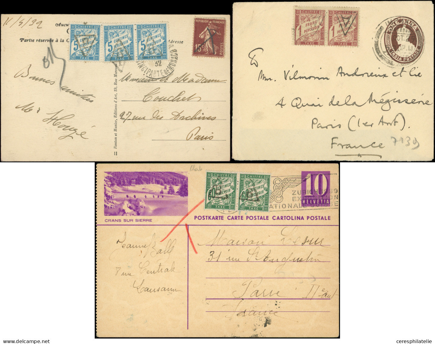 Let Lot De 5 Env. Ou CP Avec 15 Timbres Taxe Préoblitérés A Ou B Dans Un Triangle, TB - Collections