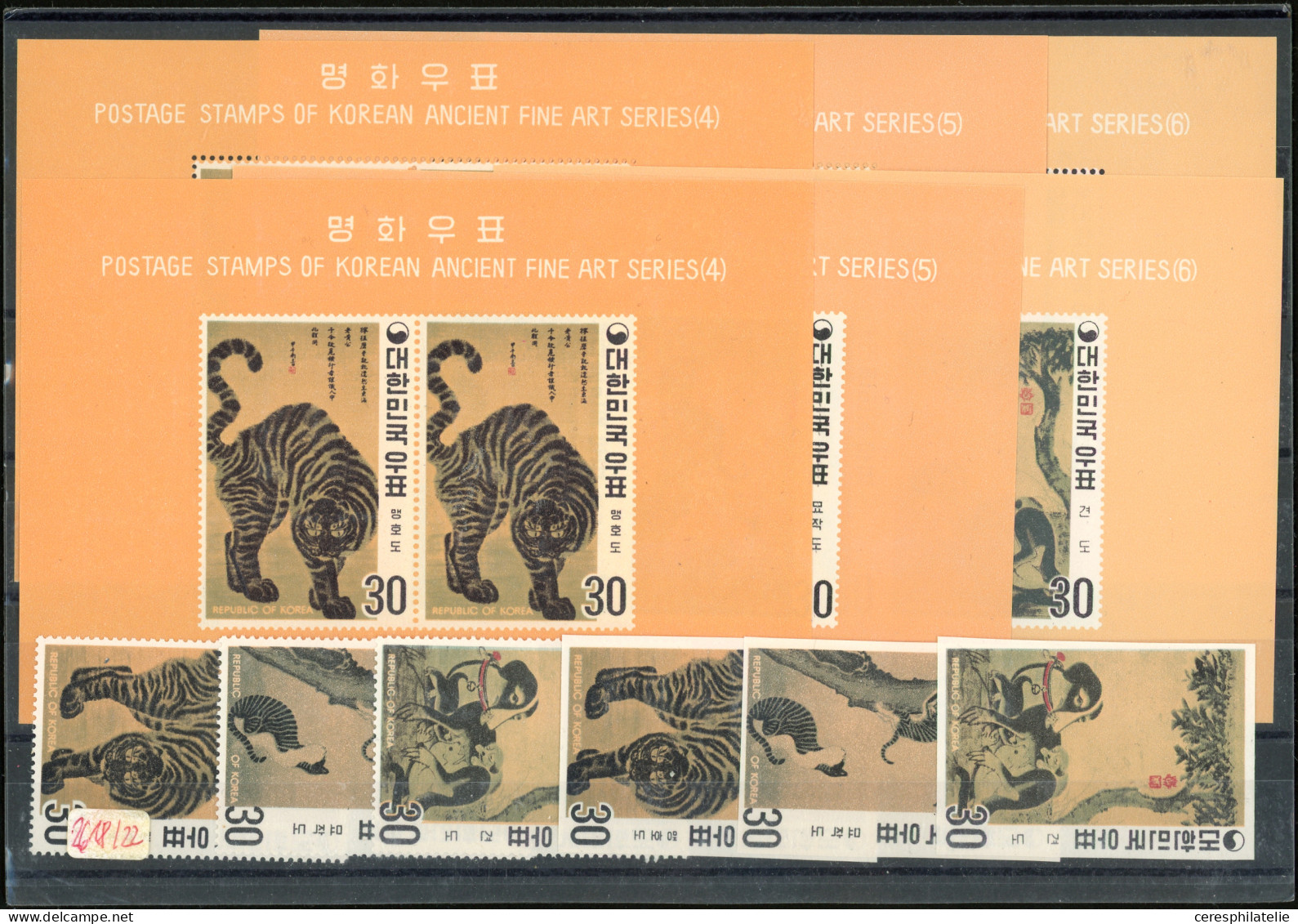 ** Corée Du Sud, N°611/13 Et BF 189/91, Dentelés Et Non Dentelés, Tableaux D'animaux De 1970, TB, Cote Michel - Korea, South