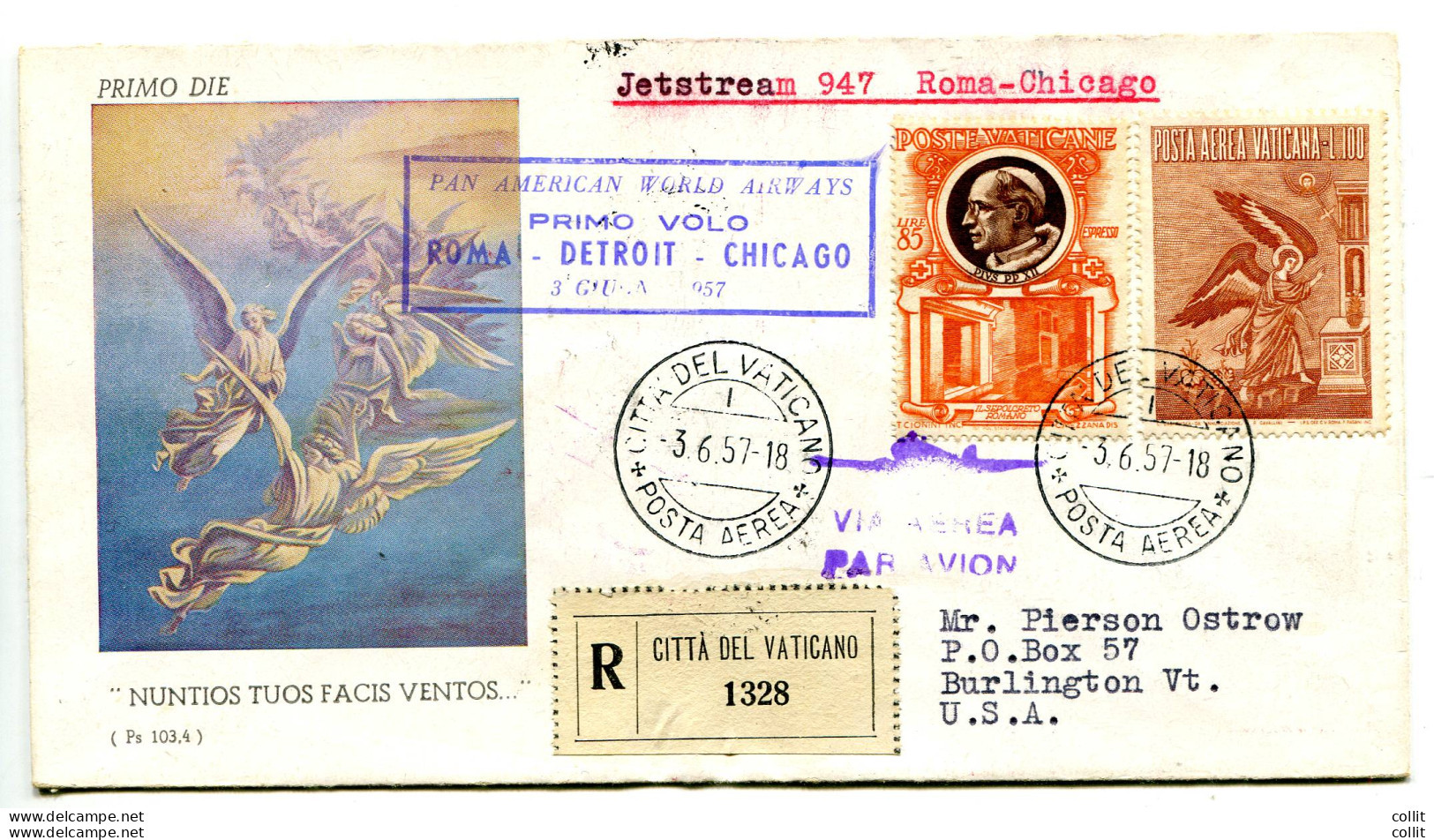 Volo Pan Am (Vaticano) Roma Chicago Del 3.6.57 - Airmail