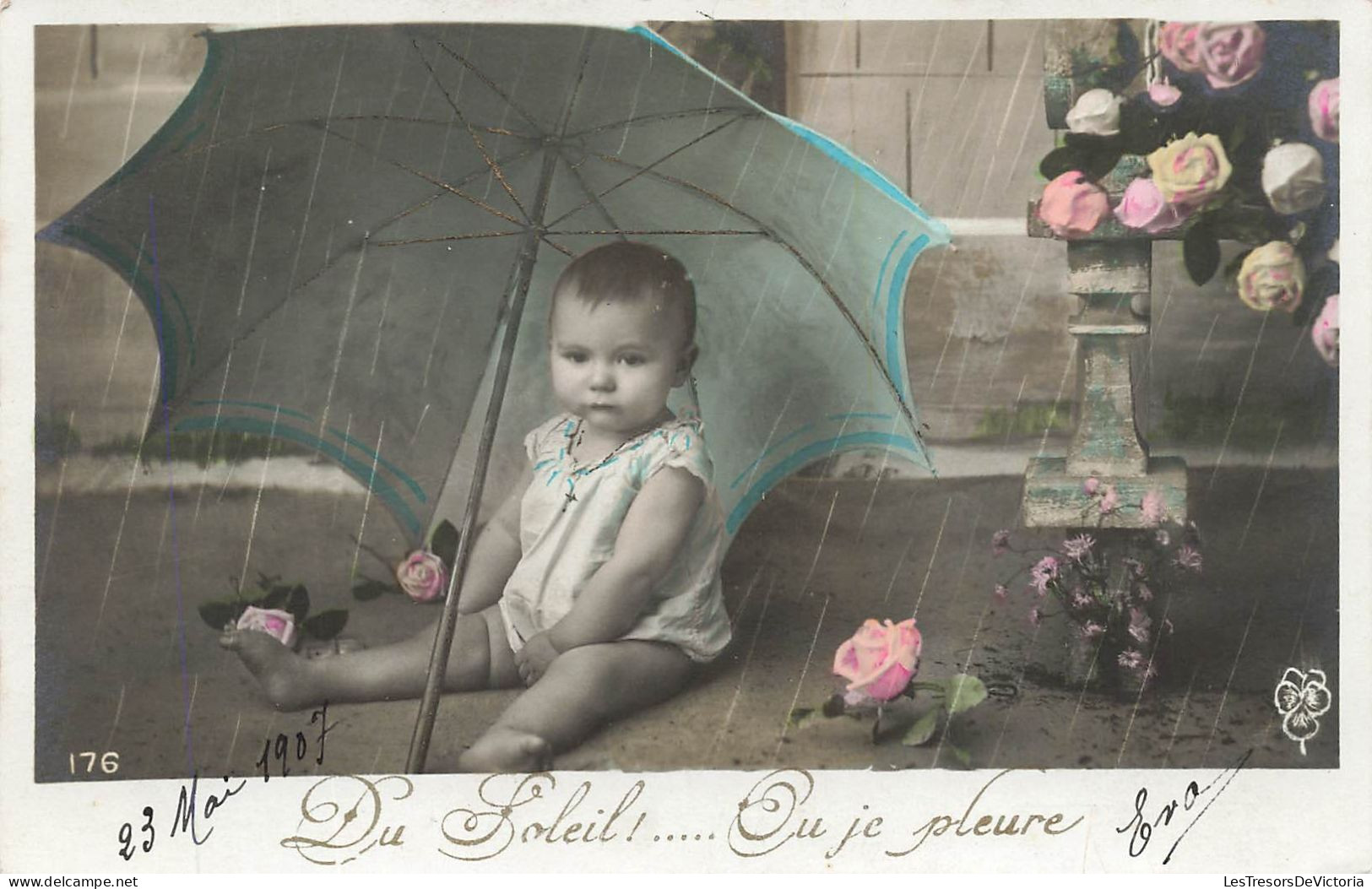 FANTAISIES - Du Soleil!... Ou Je Pleure - Un Bébé Sous La Pluie - Colorisé - Carte Postale Ancienne - Babies