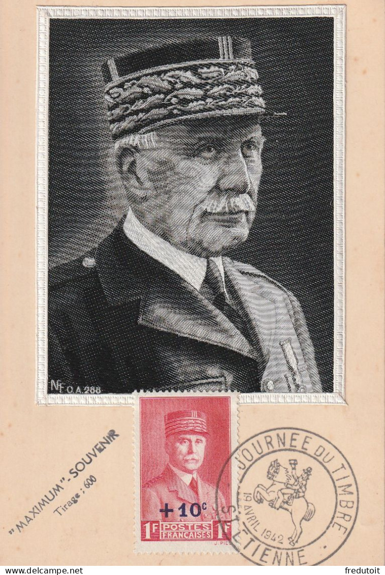 CARTE MAXIMUM - 1942 - Journée Du Timbre à Saint Etienne (42) Maréchal Pétain - 1940-1949