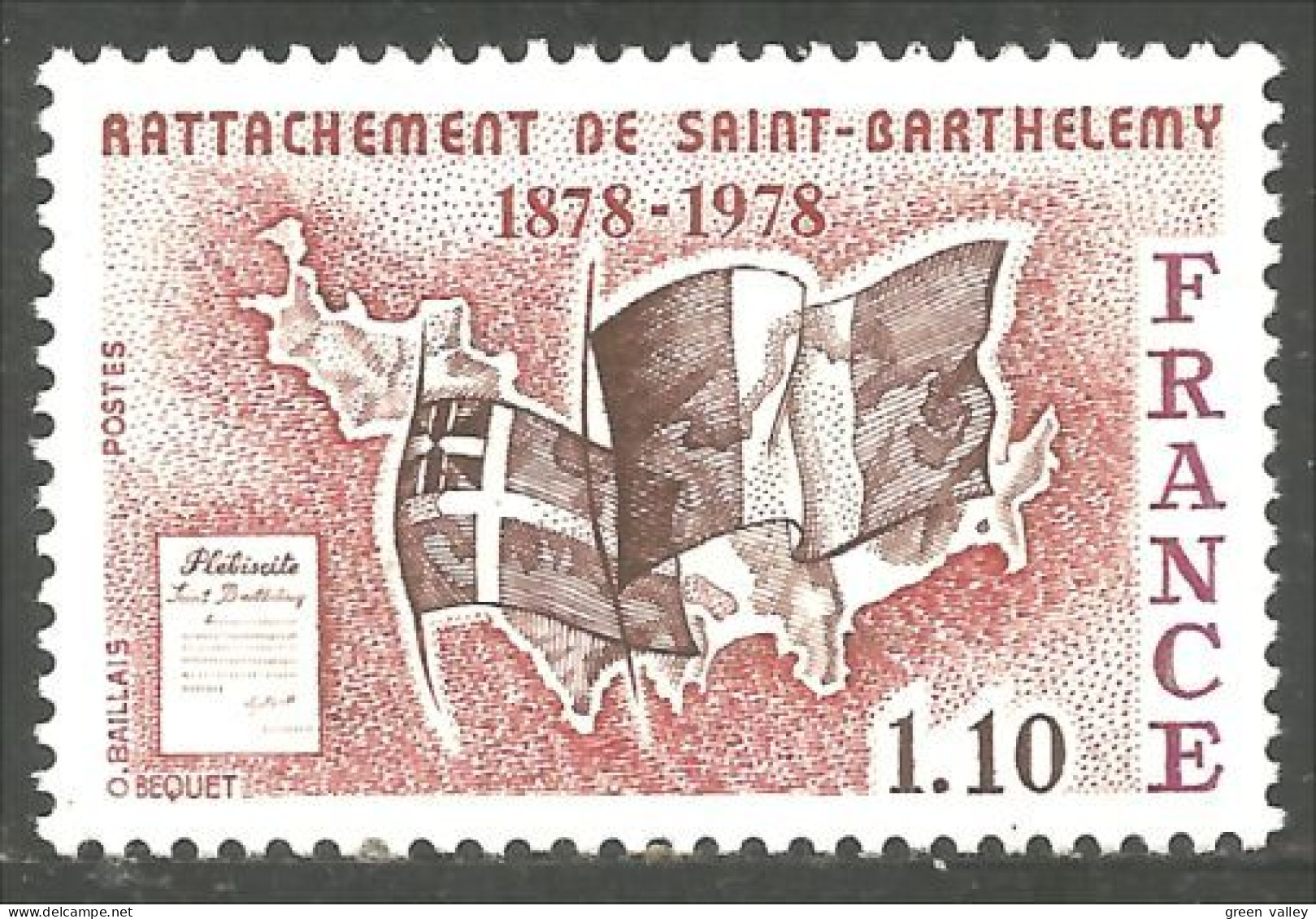 349 France Yv 1985 Rattachement Ile Saint Barthélémy Island Drapeau Flag MNH ** Neuf SC (1985-1b) - Eilanden