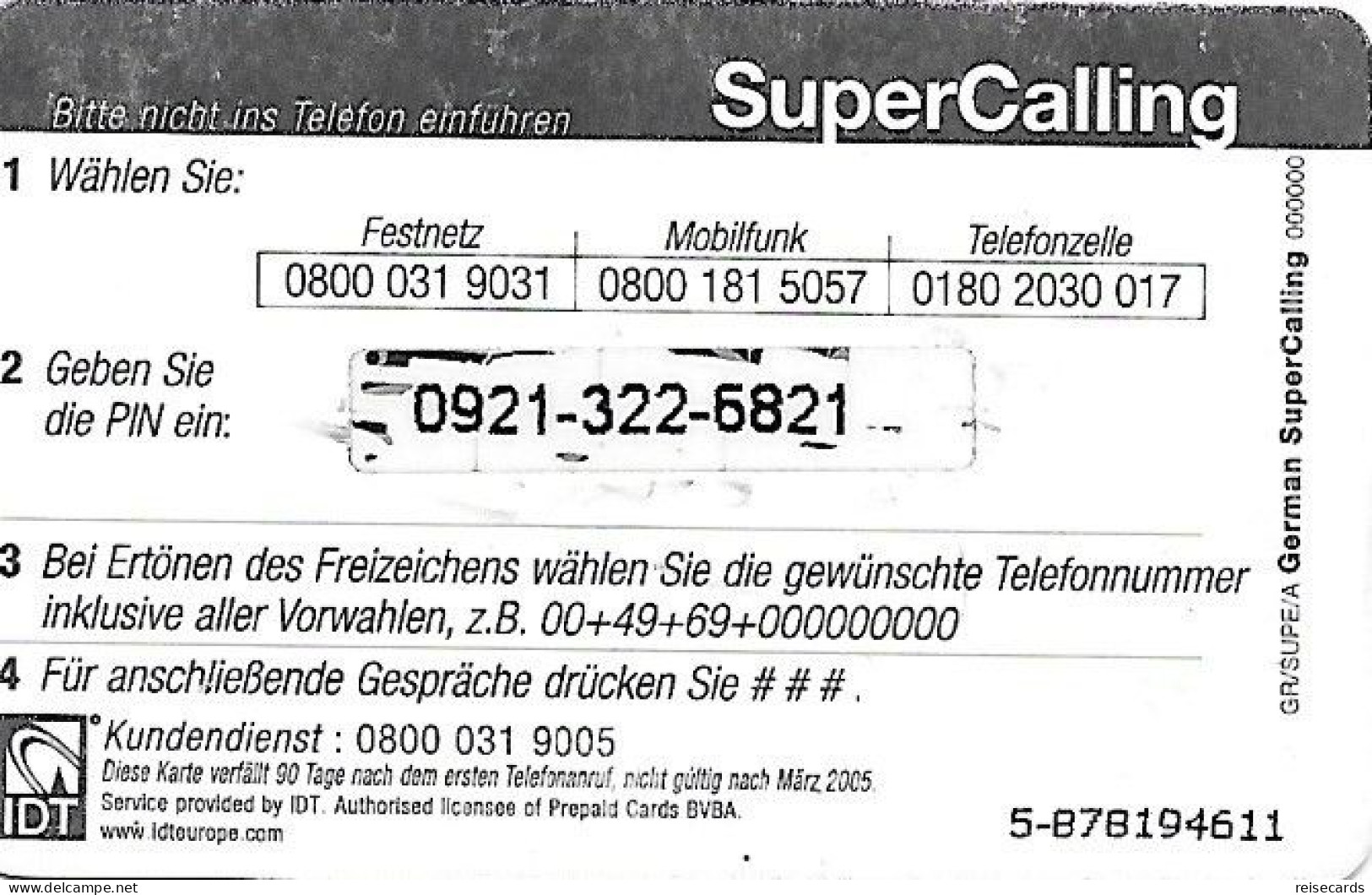 Germany: Prepaid IDT SuperCalling 03.05 - [2] Prepaid