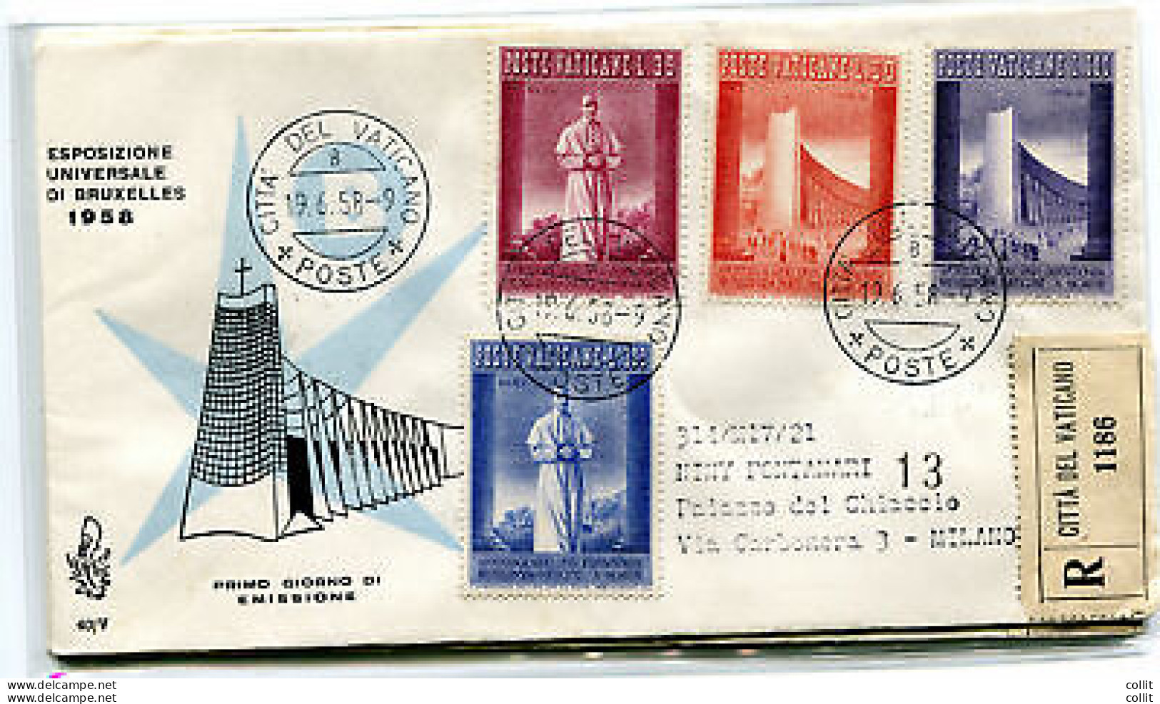 Vaticano FDC Venetia 1958 Expo Di Bruxelles  Viaggiata Racc. Per L'Italia - FDC