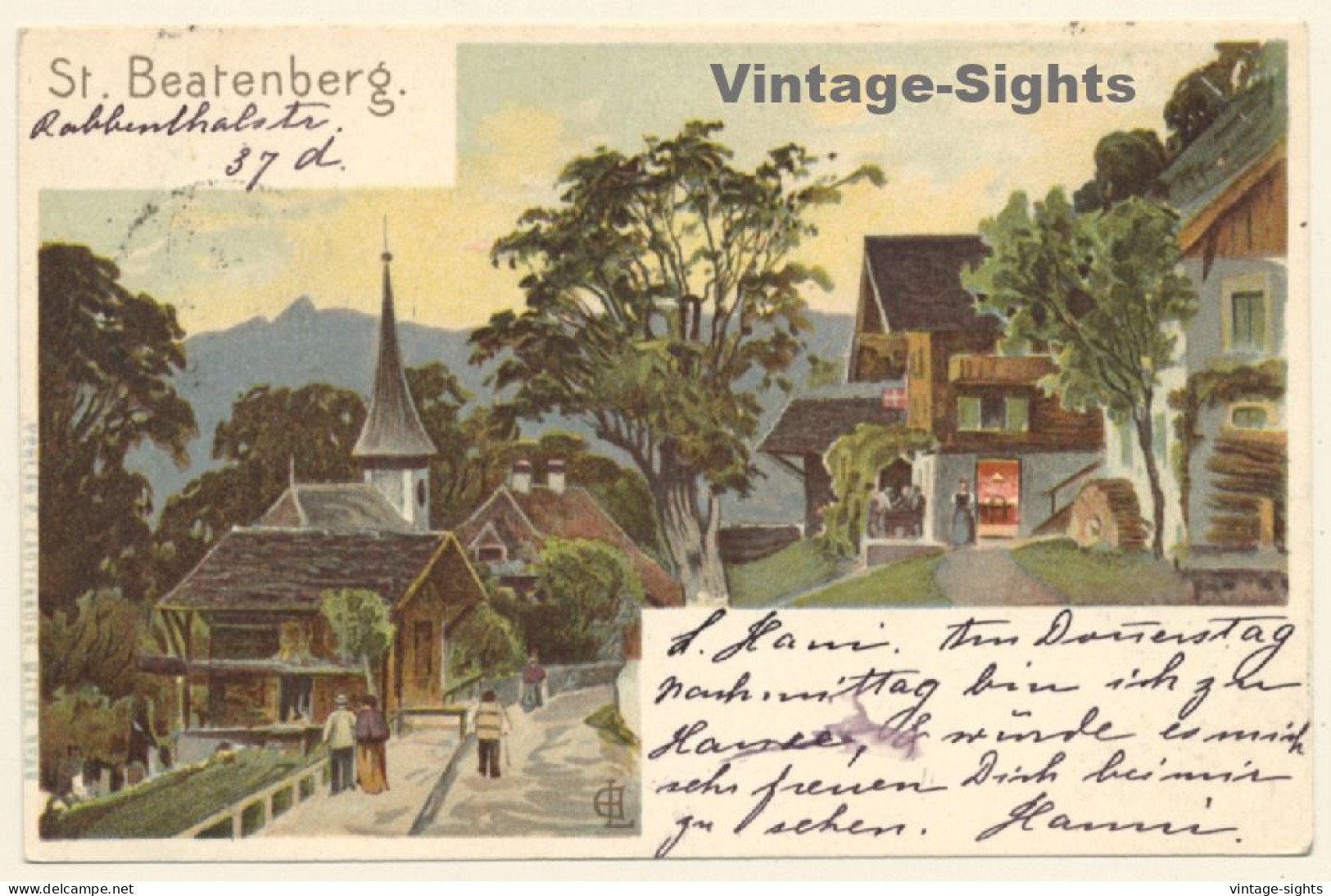 St. Beatenberg / Switzerland: Partial View - Church (Vintage Artist PC Litho 1902) - Beatenberg