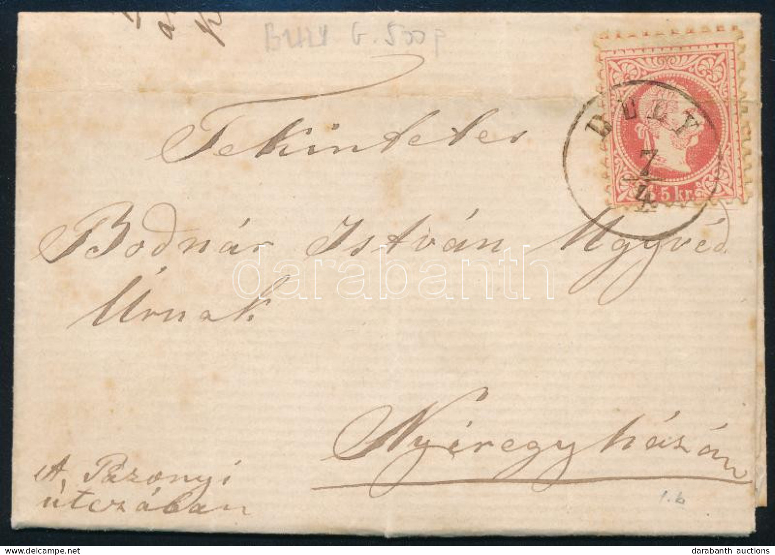 1869 5kr (hajtott) Levélen / 5kr (folded) On Cover "BULY" (Gudlin 500 P) - Other & Unclassified