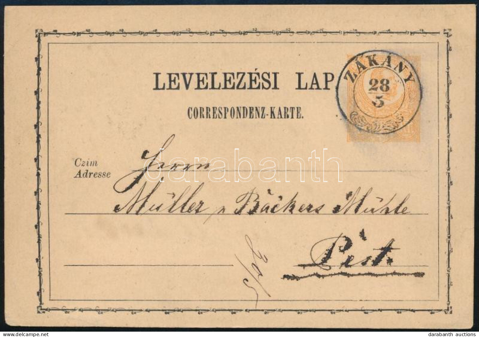 1873 2kr Díjjegyes Levelezőlap "ZÁKÁNY" - Andere & Zonder Classificatie