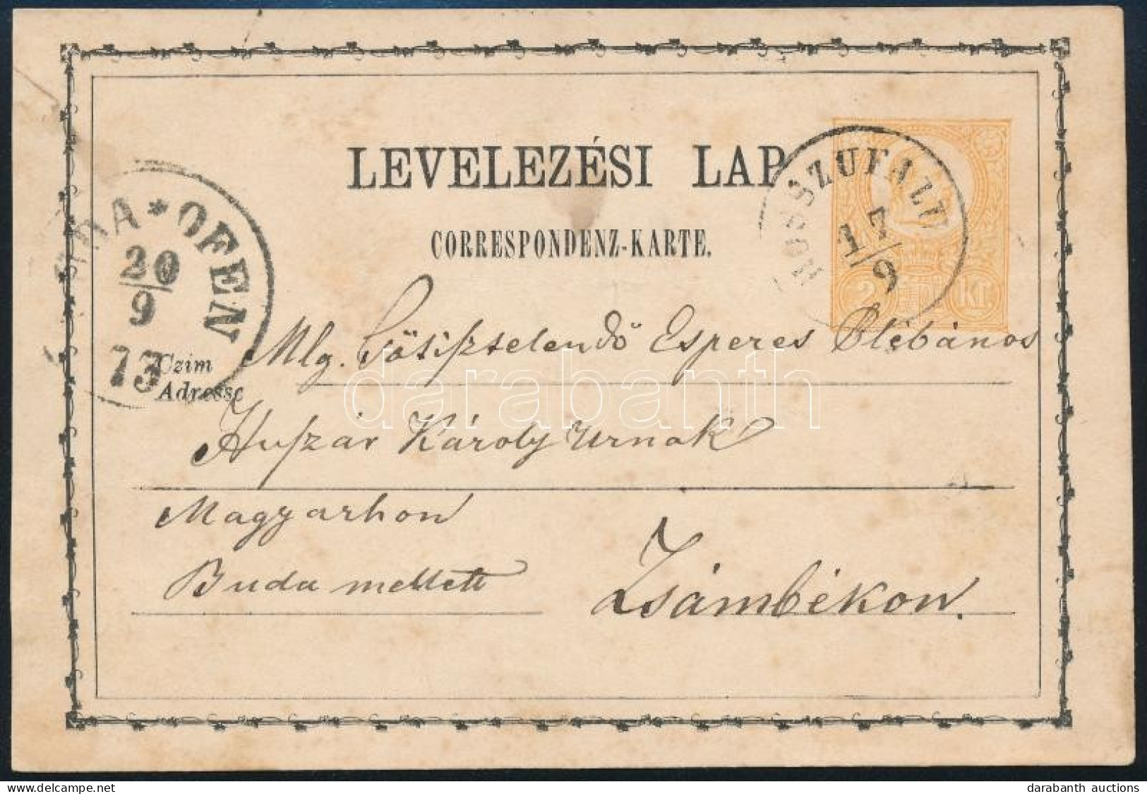 1873 2kr Díjjegyes Levelezőlap / PS-card "HOSSZÚFALU" (Gudlin 400 P) - Autres & Non Classés