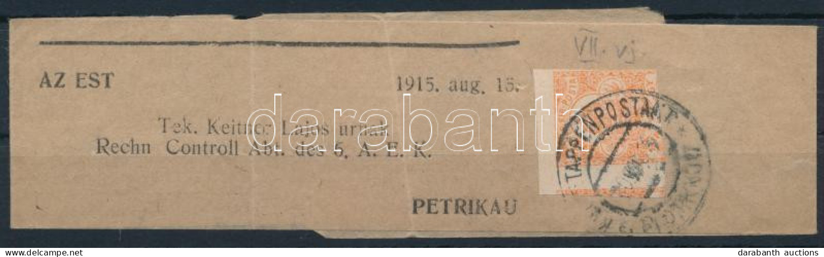 1915 Látványosan Elfogazott Hírlapbélyeg Teljes Címszalagon / Newspaper Stamp On Complete Wrapper "EP PIOTRKOW" - Other & Unclassified