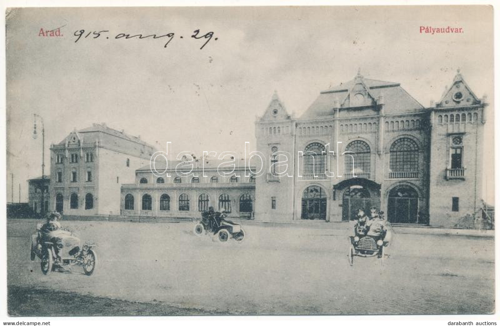 T2/T3 1915 Arad, Pályaudvar, Vasútállomás. Montázs Autókkal / Railway Station. Montage With Automobiles (EK) - Non Classés