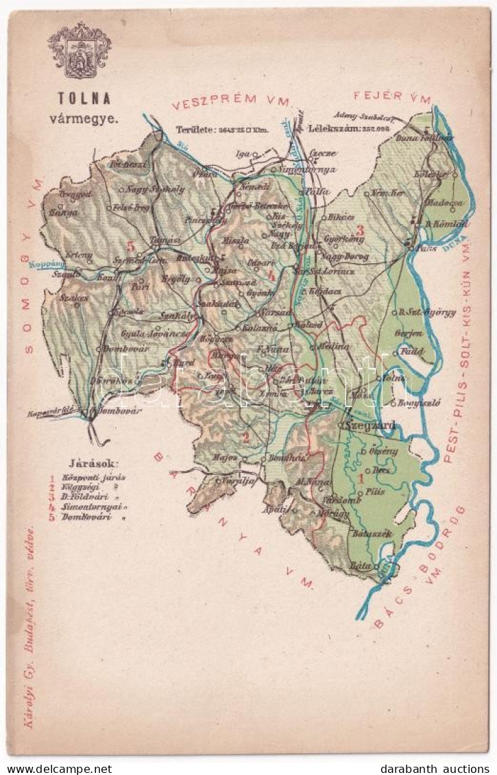 ** T2/T3 Tolna Vármegye Térképe. Károlyi Gy. Kiadása / Map Of Tolna County (EK) - Ohne Zuordnung