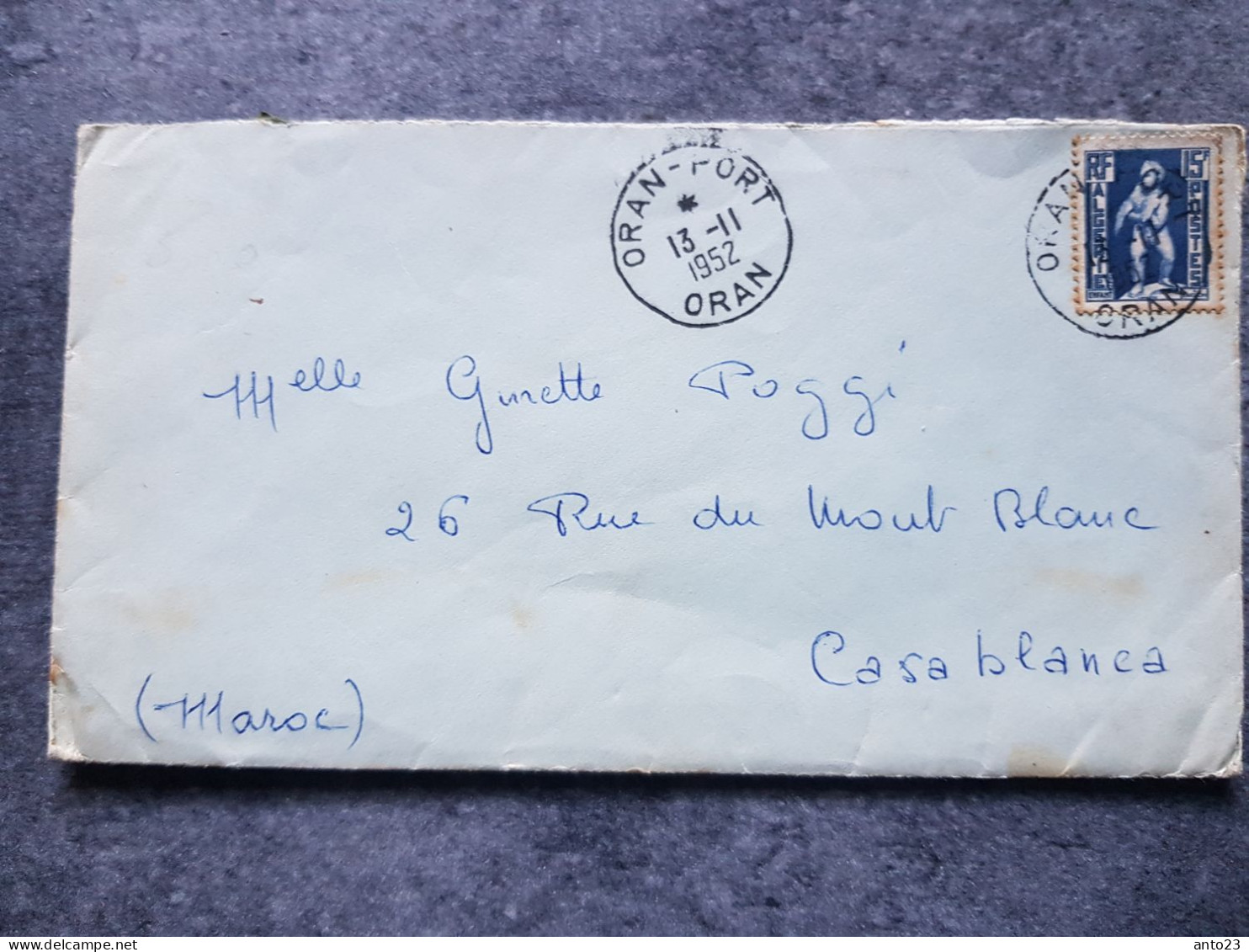 1952 Algérie Oran Cachet Oran Port Pour Casablanca - Lettres & Documents