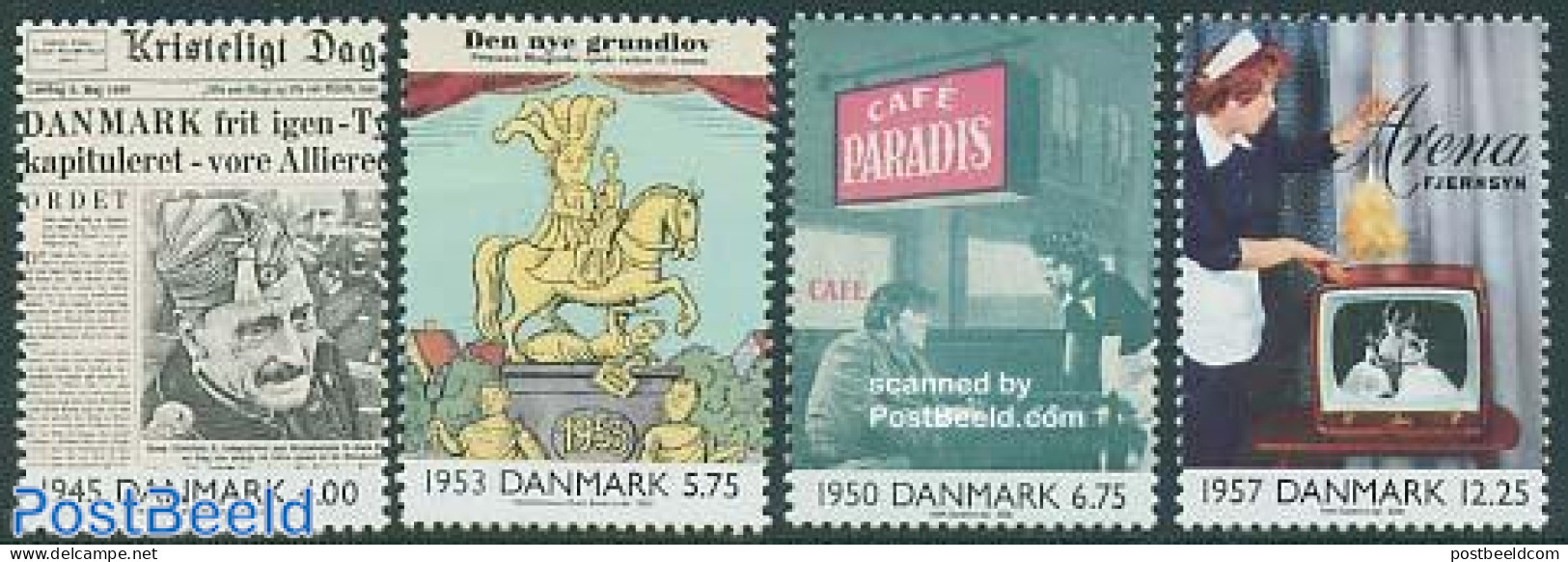 Denmark 2000 20th Century Events 4v, Mint NH, History - Nature - Performance Art - Various - Kings & Queens (Royalty) .. - Unused Stamps