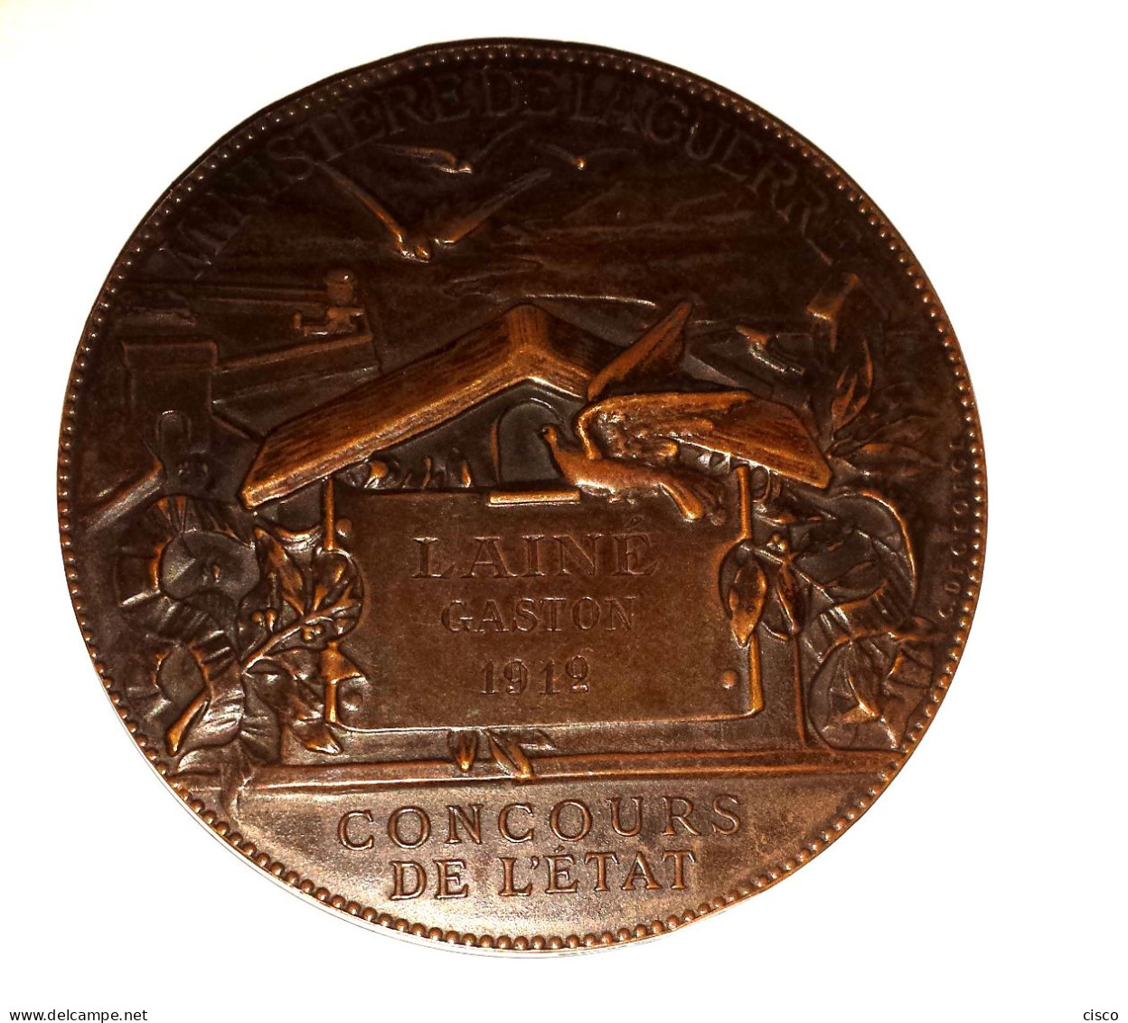 FRANCE Très Belle Médaille Signée C. DEGEORGE Ministère De La Guerre Concours De L'état Attribuée à LAINE Gaston 1912 - Professionnels / De Société