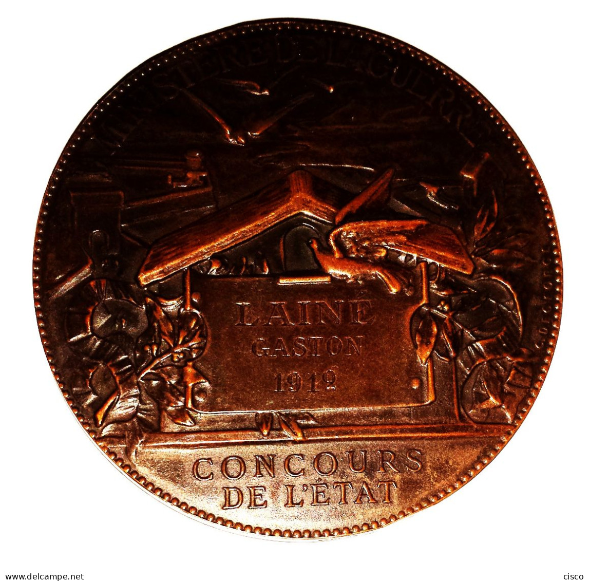 FRANCE Très Belle Médaille Signée C. DEGEORGE Ministère De La Guerre Concours De L'état Attribuée à LAINE Gaston 1912 - Professionnels / De Société