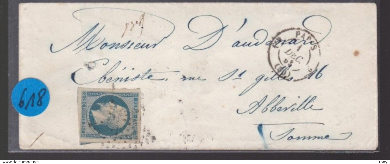 Un Timbre N° 10 Louis Napoléon    25 C Bleu  Prince -président Sur Une Enveloppe  ( S-c)   étoile De Paris - 1852 Louis-Napoléon