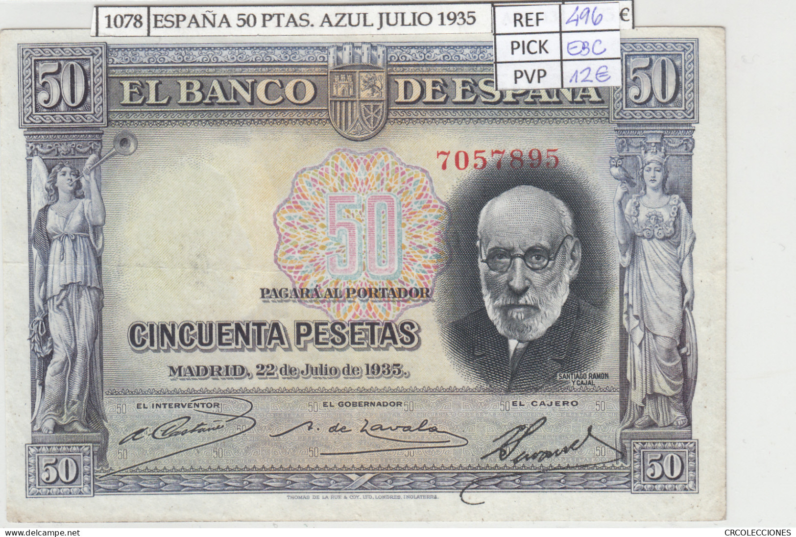 BILLETE ESPAÑA 50 PESETAS COLOR AZUL 1935 P-88a.2 EBC - Autres & Non Classés