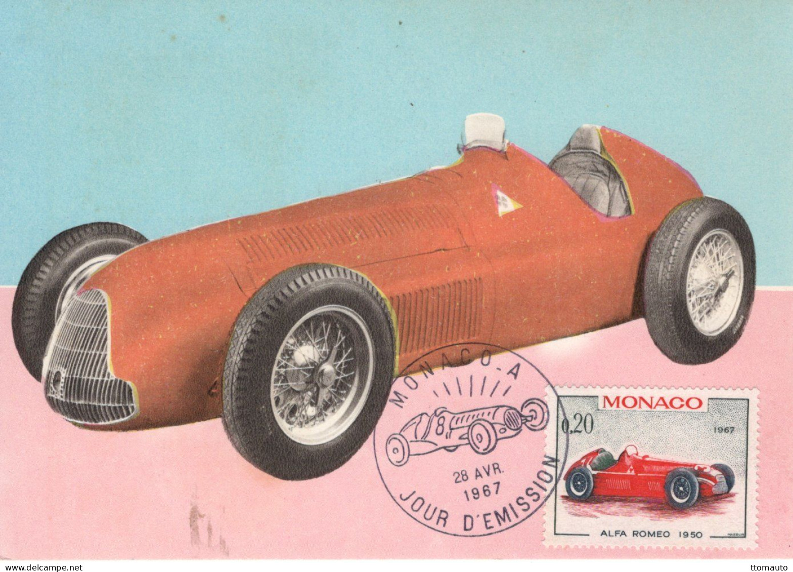 Monaco - Voitures De Course - Alfa Romeo (1950) - Carte Maxi FDC - Prémier Jour D'Emission - Automobile