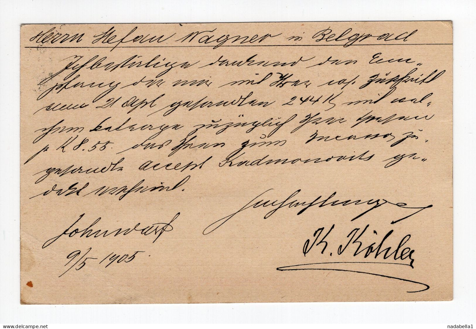 1905. AUSTRIA,JOHNSDORF TO SERBIA,10 HELLER STATIONERY CARD,USED,K. KUHLER CORRESPONDENCE CARD - Postcards