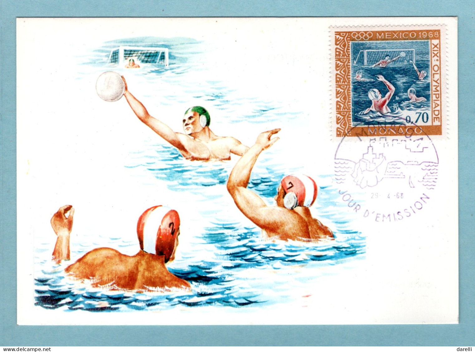 Carte Maximum Monaco 1968 - Jeux Olympiques - JO Mexico 1968 - Le Water Polo  - YT 739 - Maximumkaarten