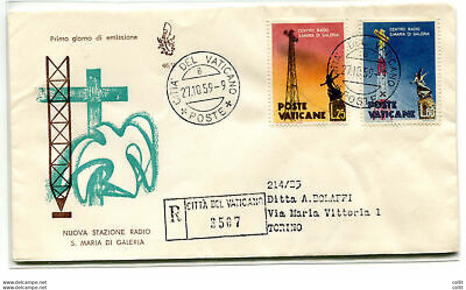 Vaticano FDC Venetia 1959 Radio Maria  Viaggiata Racc. Per L'Italia - FDC