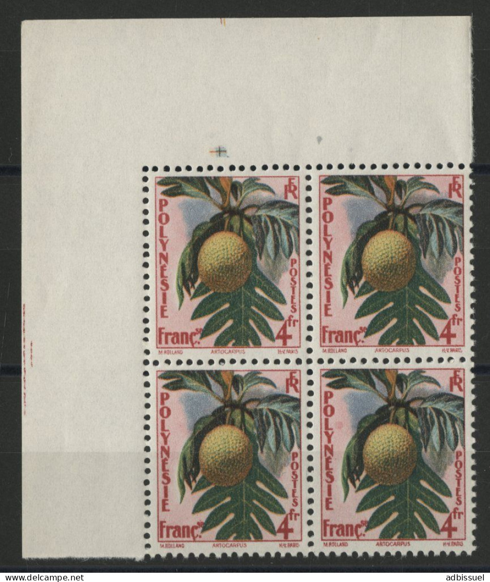 POLYNESIE N° 13 Bloc De Quatre Neuf Sans Charnière ** (MNH) Avec Coin De Feuille FLORE TB - Unused Stamps