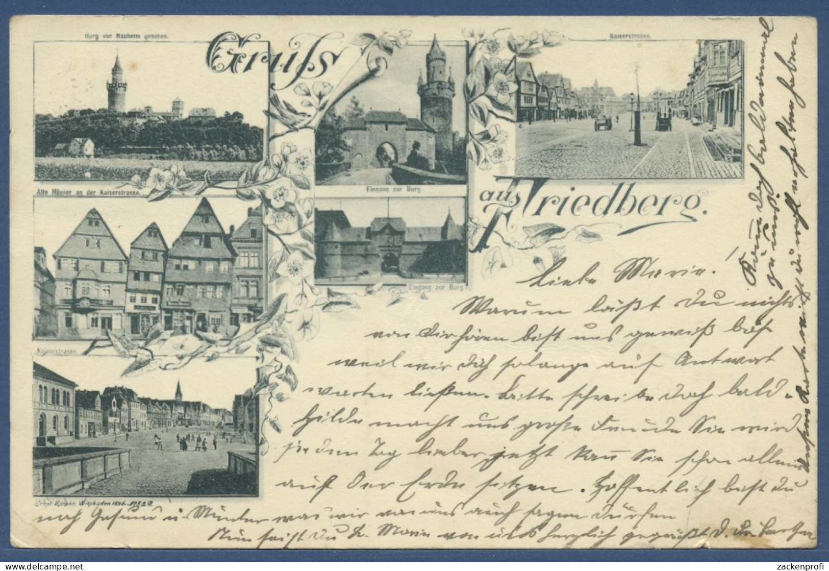 Gruss Aus Friedberg Kaiserstraße Bäckerei Eingang Z.Burg, Gelaufen 1903 (AK3000) - Friedberg