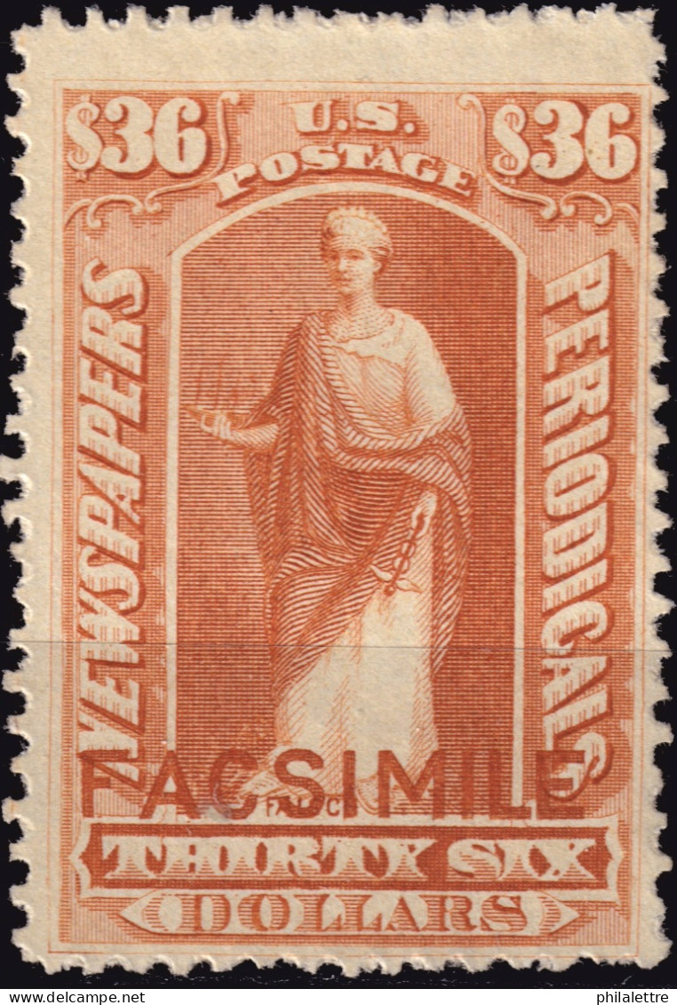 ÉTATS-UNIS / USA - 1875/85 Issue  German Reproduction ("FACSIMILE") Of Sc.type N12 $36 Indian Red - No Gum - Journaux & Périodiques