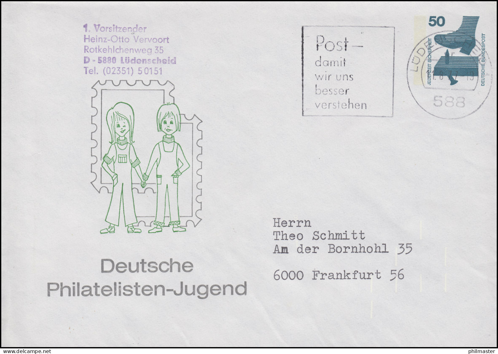 PU 65/14 Unfall 50 Pf. Deutsche Philatelistische Jugend, LÜDENSCHEID 11.8.77 - Private Covers - Mint